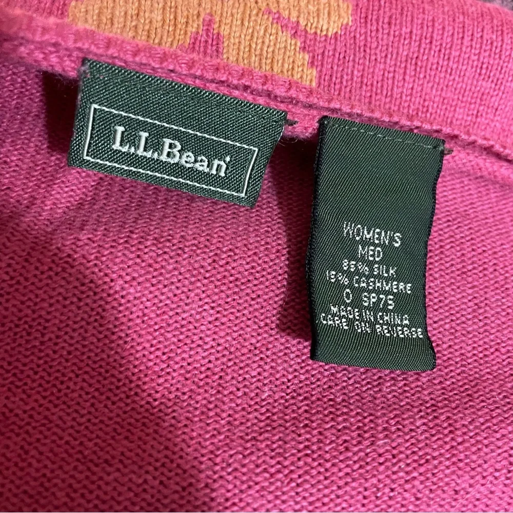 LL Bean Pink Cardigan Sweater Women’s M‎ Silk Cashmere Floral Knit V-Neck - Picture 8 of 8